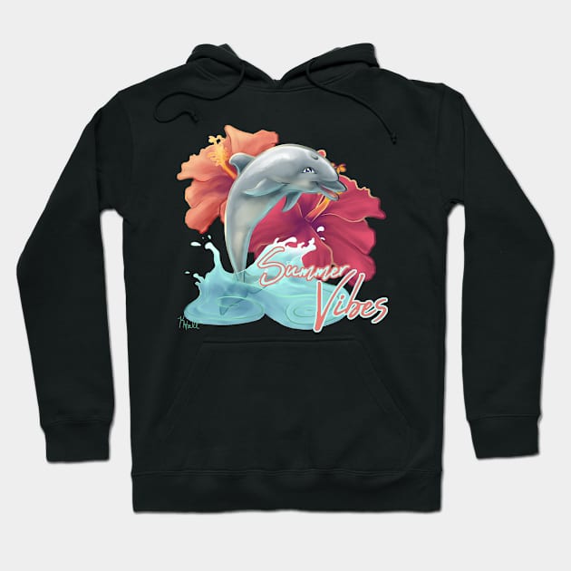 Summer Vibes Hibiscus Dolphin Hoodie by Unicornarama